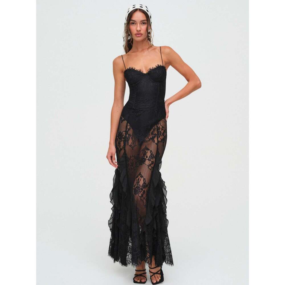 For Love & Lemons Shirley Lace Maxi Dress S / Black